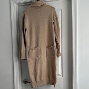 Cozy Tan Turtleneck Sweater Dress